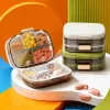 The transparent compartmented medicine box features multi-color tablets and a white and green double-lid box of the same style Specification image